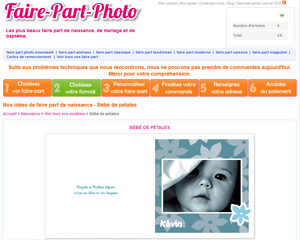 Une fiche produit de Faire-Part photo