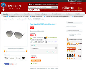 Une fiche produit de Opticien Online