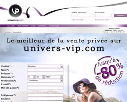 Page d'accueil de Univers VIP