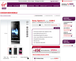 Une fiche produit de Virgin Mobile